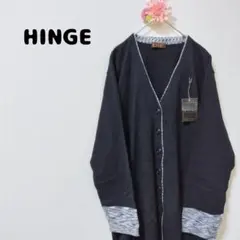 HINGE 黒系バイカラーボタン留めVネックロングカーディガン