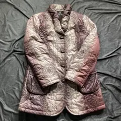 一点物 キルティングコート 花柄刺繍 くすみピンク ブラウン Mサイズ 古着女子