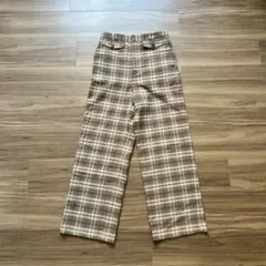 GU レディース パンツ 冬 チェック ブラウン
