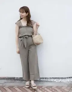 flower ロンパース　オールインワン　カーキ