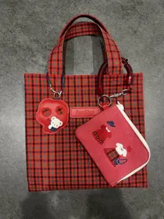 美品familiar チェック柄トートバッグ3点セット【正方形の小さいサイズ