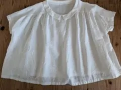 ハンドメイド☆[L]フレンチリネン丸襟ブラウス 前後着用可能 