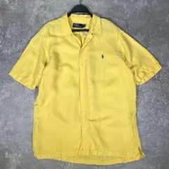 ▼90s ポロラルフローレン　オープンカラーシャツ　リネン　シルク【L】ポニー
