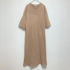 【ジーユー】GU カットソーロングワンピース S 半袖 ベージュ 綿100％