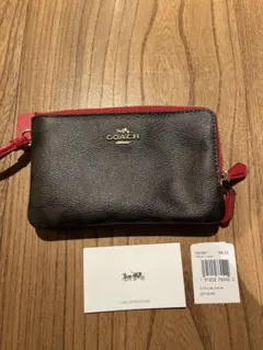 未使用 COACH レザー 長財布 黒/赤