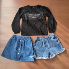 [used品]130㌢ブラック Tシャツ&パンツ付きスカート&ショートパンツ