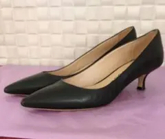 ファビオルスコーニ　黒 レザー ポインテッドトゥ パンプス　37.5