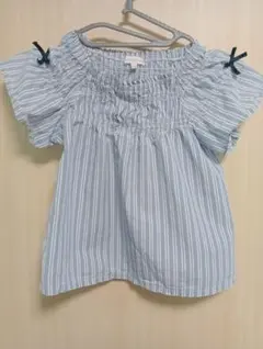 【匿名配送】3can4on 7ants 半袖シャツ 130 水色ストライプ