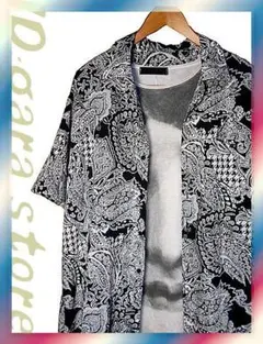 美麗！ペイズリー総柄 モノトーン アート 半袖bigシャツ