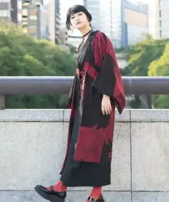 2026春夏新作　カヤ　花墨長羽織　ロングカーディガン　着物風　和風　和柄　真紅 2026春夏新作 カヤ 花墨長羽織 ロングカーディガン 着物風 和風 和柄