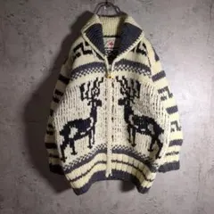 カウチンセーター カナディアンセーター 鹿柄トナカイ ジップアップ 