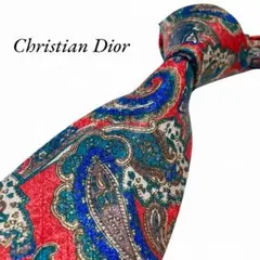 極美品　Christian Dior ネクタイ　レッド　ペイズリー　艶　ラメ