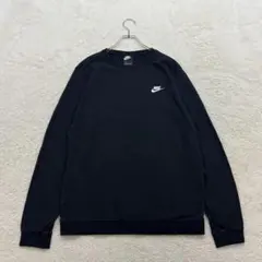 ナイキ【L】黒系 ワンポイント刺繍ロゴ スウェット トレーナー 綿混 ストレッチ