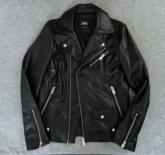 ZARA ザラ フェイクレザーライダースジャケット メンズS ブラック