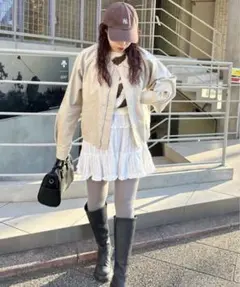Kastane カスタネ　襟2WAYフェイクレザーショートブルゾン　アイボリーのサムネイル
