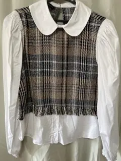 ZARA チェック柄フリンジ長袖シャツ