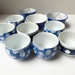 湯呑み 10個セット 葉 水玉 刷毛目 網目 染付 汲み出し