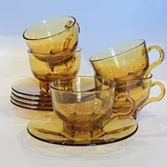 アンバー ガラス食器 カップ&ソーサー