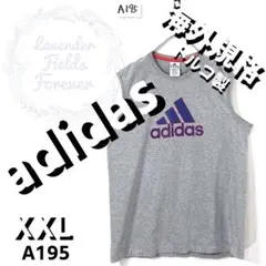 アディダスタンクトップA195〇TシャツLロゴグレー灰色トルコ製アメリカ古着のサムネイル