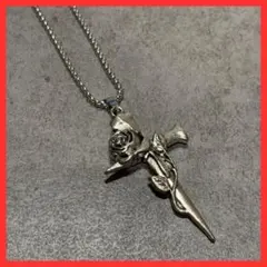 ➕ネックレス　クロス　バラ　y2k　シルバー　ヴィンテージ　アクセサリー