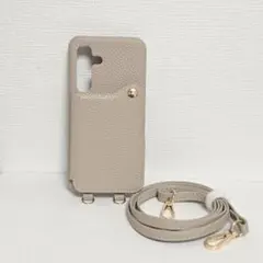 【美品】Galaxys24 ベージュ 合成皮革 スマホケース ストラップ付き