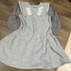 メゾピアノ 長袖 裏起毛 ワンピース グレー 140cm 中古品