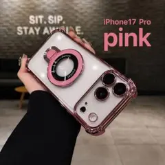iPhone17pro ケース マグセーフ クリア リング付き ピンク