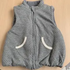ベビー綿ベスト 90cm グレー ドット柄中①