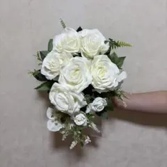造花 バラ(白)ブーケ ブートニアセット