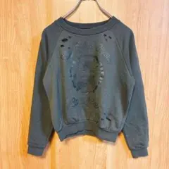 美品 SLY トレーナー ダメージ加工 クルーネック 長袖 裾リブ グレイ Sのサムネイル