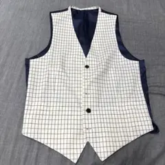 伊製canonico スーパー110使用　グラフチェック柄テーラードベスト　M