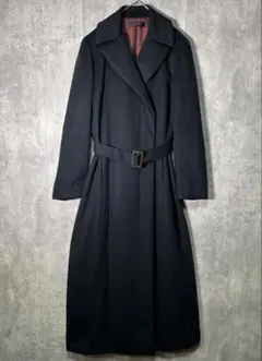 極上 カシミヤ 100% ロングコート ベルト付き 紺 Swing