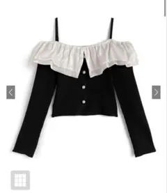 【新品未使用】オーガンジーフリルオフショルダーニットトップス[tw1224]