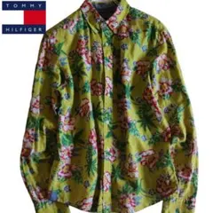 【TOMMY HILFIGER】美品　長袖シャツ　麻混　花柄　M★