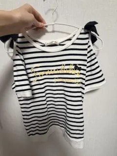 ストライプTシャツ 100cm 肩リボン付き