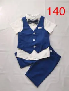 140cm  夏フォーマル　ストライプ柄シャツ　4点セット　ブルー【155】