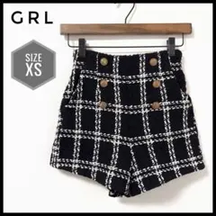 GRL チェック柄ショートパンツ ツイード　ブラック　ホワイト　モノトーン　XS