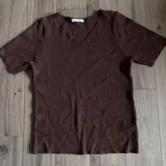 CLASSICAL ELF リブ Vネック 半袖Tシャツ ブラウン L