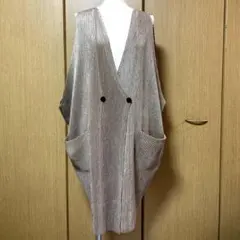 スペッチオ ベージュ リブ編み ベスト ダブルボタン