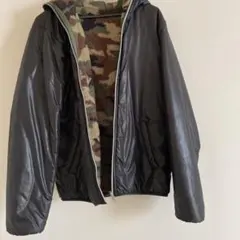 リバーシブル フード付きジャンパー 黒/カモフラ L