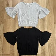 GU フレアスリーブVネックトップス　ニット