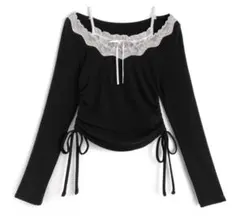 GRL リボンレースレイヤード風トップス ブラック