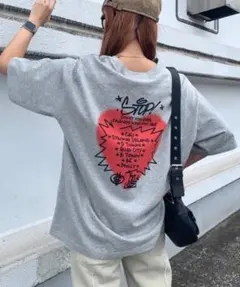 SHAGGLE グレー オーバーサイズ Tシャツ バックプリントのサムネイル