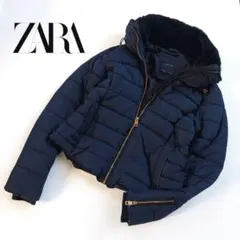 ザラ　ZARA　中綿ジャケット　ネイビー　首回りボア　ゴールド金具　ジャンパー