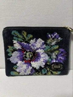 FEILER 花柄刺繍ポーチ 約20cm x 15cm