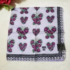 新品ANNA SUI ハート　バタフライ　ローズ花柄ハンカチ　大判　パープル