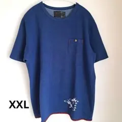 サンブロス【大きいサイズXXL】和柄 Tシャツ 藍色 金魚刺繍 インディゴ調