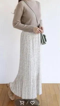 andme 花柄ロング丈プリーツマーメイドスカート ウエストゴム ベージュ