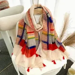 【新品】ストール　ショール　スカーフ　マフラー　チェック　赤　薄手