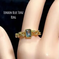 天然石／ロンドンブルートパーズリング スクエア　真鍮製 ③